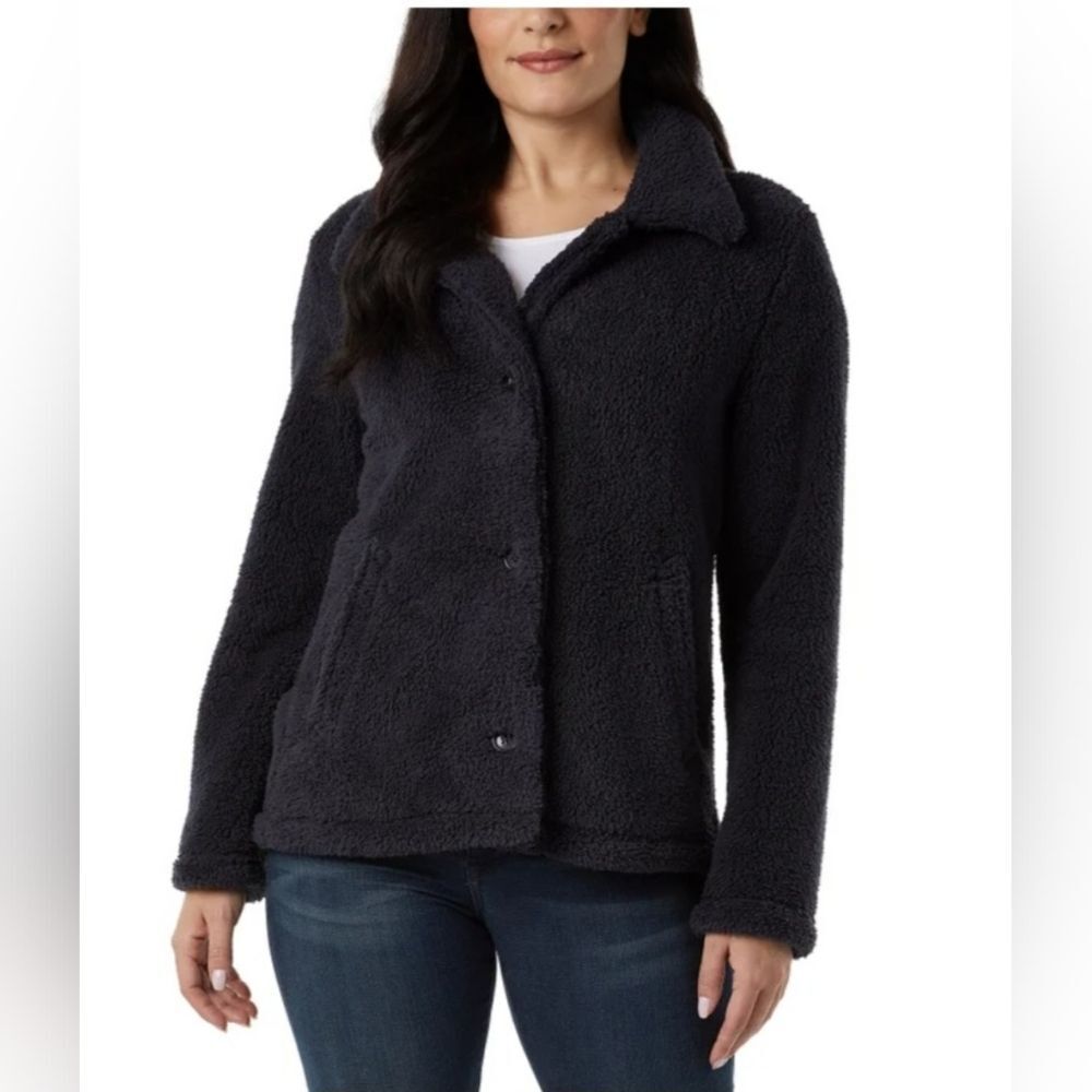 32 Degrees Women's Navy Cozy Fleece Button Down Jacket